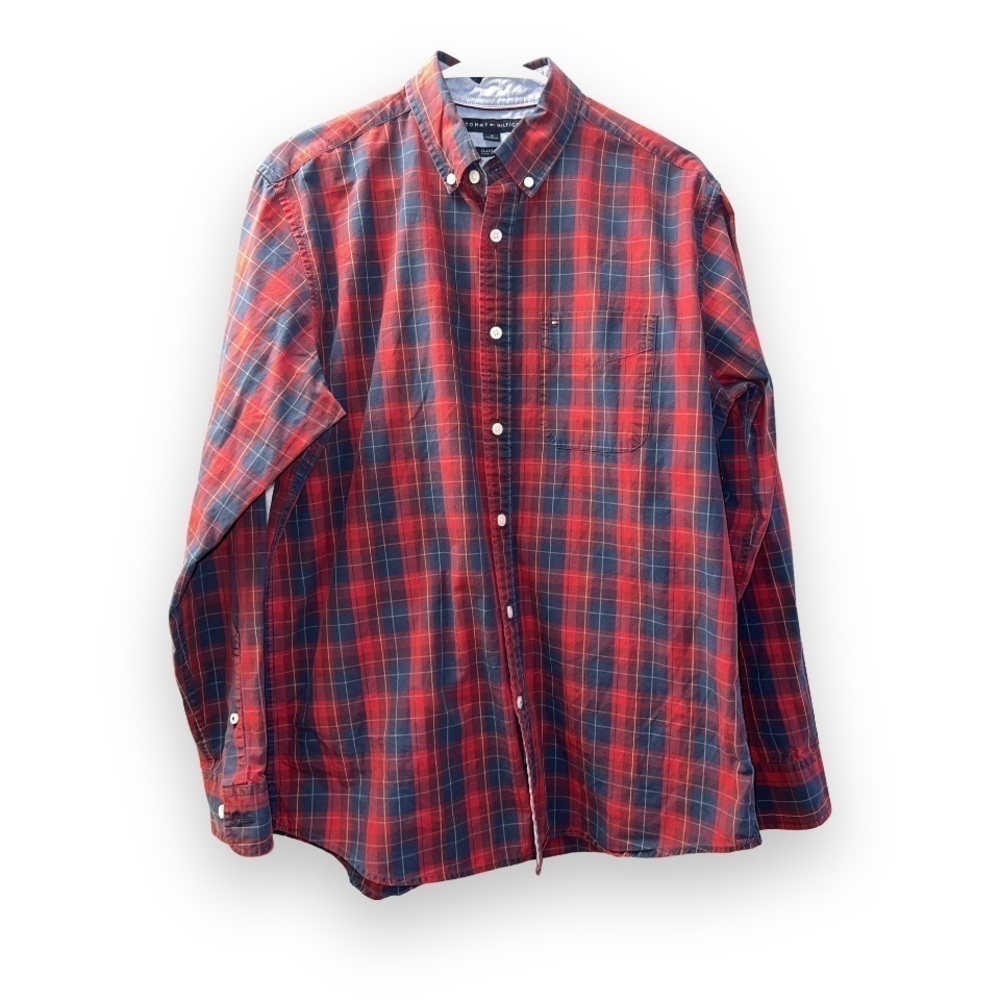 Men’s Tommy Hilfiger Red Plaid Long Sleeve Classic Fit Button Up Shirt